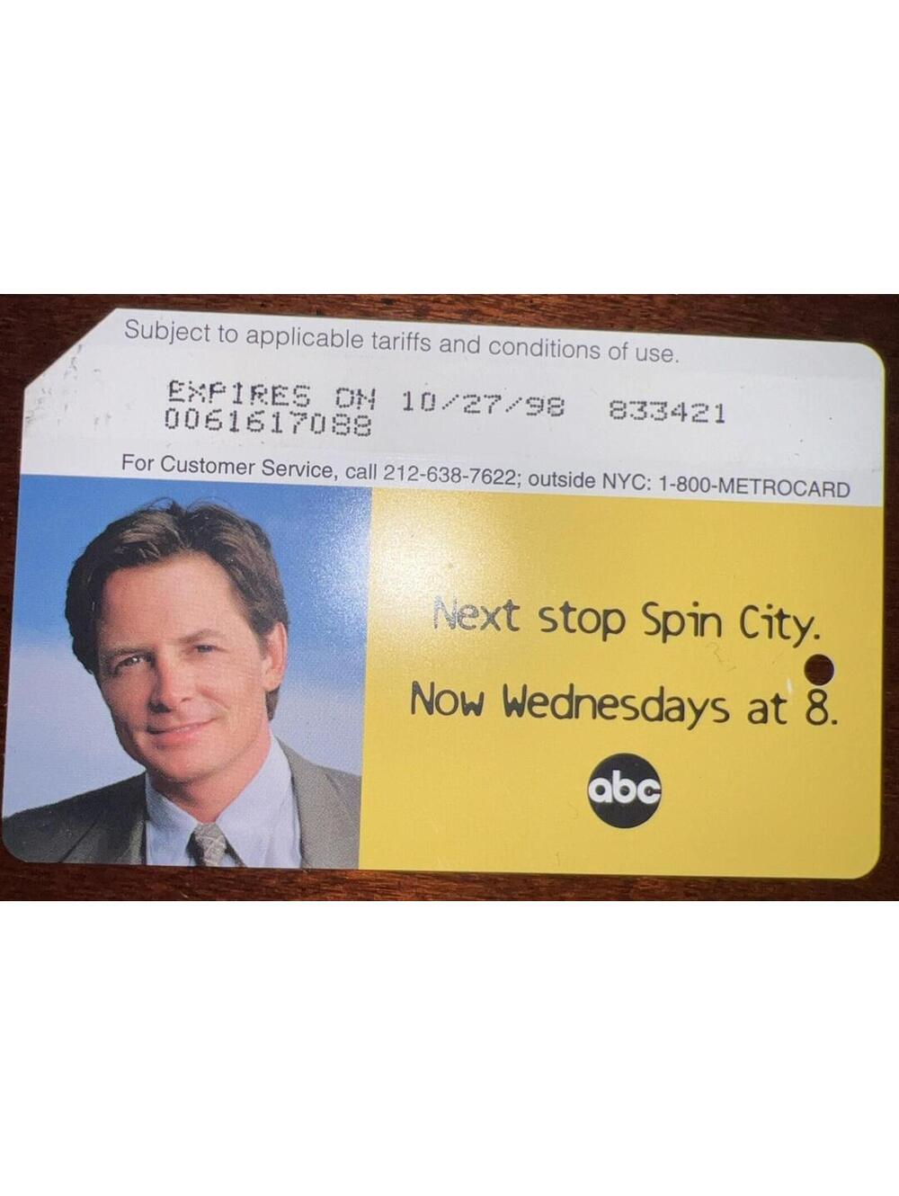 Michael J Fox 1998 MTA Metrocard “Next Stop Spin City” RARE
